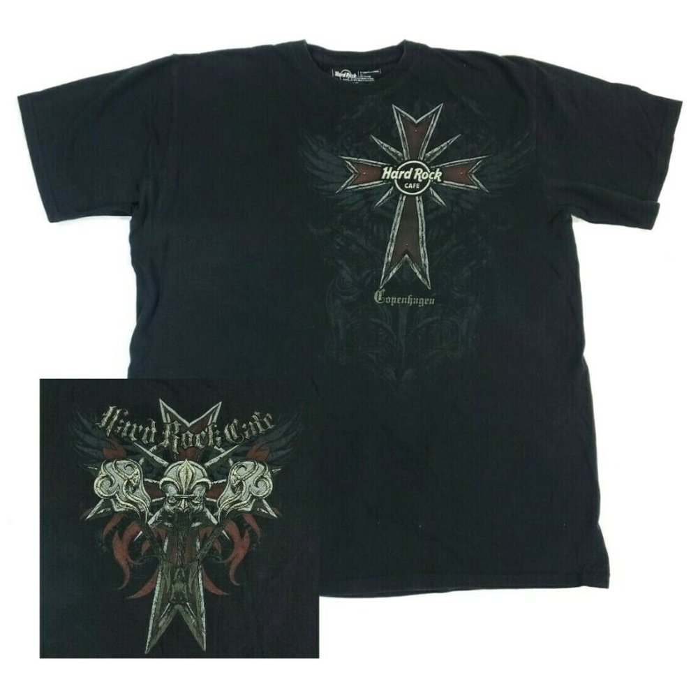 Mens XL 2-Sided Copenhagen Hard Rock Cafe T Shirt Black Large Graphics